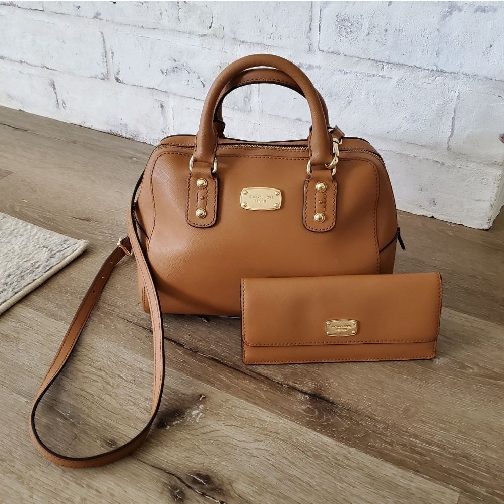 Michael Kors Saffiano Leather Crossbody Satchel and Bi-fold Wallet